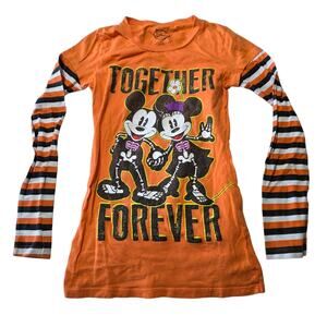 Disney Mickey Minnie Halloween Shirt Juniors S Layered Long Sleeve Orange